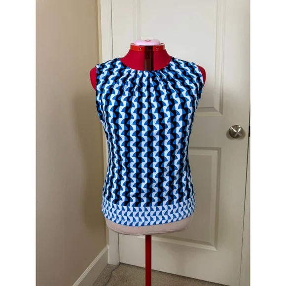 Women's Calvin Klein Sleeveless Top Blue/Black/White Geometric Print Size L - Picture 4 of 6
